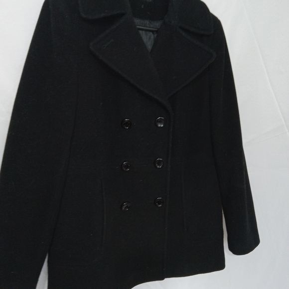 Calvin Klein Double Breasted Peacoat Womens Size 6 Black Wool Blend Long Sleeve - Picture 2 of 13